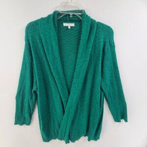 Skies are Blue Knit Cardigan Sweater Open Front Green Size 3X Office Classic